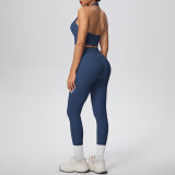Solid Color Halter Neck Cropped Tank Pants Yoga Set