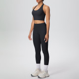 Solid Color Halter Neck Cropped Tank Pants Yoga Set