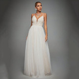 Sexy Low Back Deep V Lace Patchwork Strap Evening Dress
