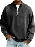 Men's Retro Zip-Front Stand Collar Long Sleeve T-Shirt