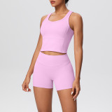 Solid Color Tank and Shorts Yoga Set