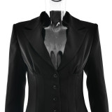 V-Neck Slim Waist Chic Single-Breasted Long Sleeve Blazer