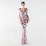 Plus Size Women Sequined Furry Formal Party Evening Dress