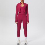 Tight-Fitting Drawstring Halter Neck Tank and Jogger Three-Piece Set
