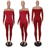 Women's Sexy Off-Shoulder Ribbed Multi-Color Jumpsuit