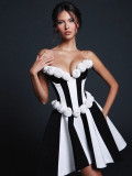 Strapless A-Line Floral Bandage Evening Gown