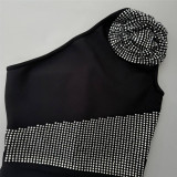 Chic Beaded Floral Slash Shoulder Sleeveless Bodycon Evening Dress
