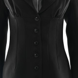 V-Neck Slim Waist Chic Single-Breasted Long Sleeve Blazer