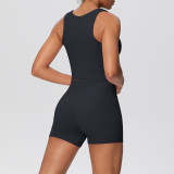 Solid Color Tank and Shorts Yoga Set