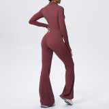 Zip-Front Tight-Fitting Long Sleeve Yoga Jumpsuit