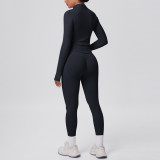 Seamless Solid Color Tight-Fitting High-Stretch Zip-Front Jogger Leggings Set