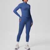 Seamless Solid Color Tight-Fitting High-Stretch Zip-Front Jogger Leggings Set