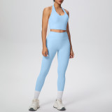 Solid Color Halter Neck Cropped Tank Pants Yoga Set