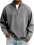 Men's Retro Zip-Front Stand Collar Long Sleeve T-Shirt