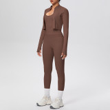 Tight-Fitting Drawstring Halter Neck Tank and Jogger Three-Piece Set
