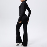 Zip-Front Tight-Fitting Long Sleeve Yoga Jumpsuit