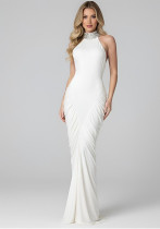 Women Autumn/Winter Pleated Halter Neck Backless Dress