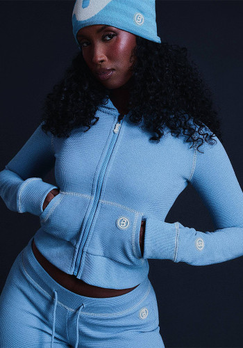 Women Autumn Zipper Long-Sleeved Hooded Top and Pants Two-Piece Set