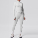 Seamless Solid Color Tight-Fitting High-Stretch Zip-Front Jogger Leggings Set
