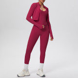 Tight-Fitting Drawstring Halter Neck Tank and Jogger Three-Piece Set