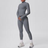 Seamless Solid Color Tight-Fitting High-Stretch Zip-Front Jogger Leggings Set