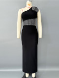 Chic Beaded Floral Slash Shoulder Sleeveless Bodycon Evening Dress