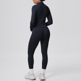 Seamless Solid Color Tight-Fitting High-Stretch Zip-Front Jogger Leggings Set