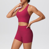 Solid Color Tight-Fitting Halter Neck Tank Shorts Yoga Set