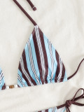 Color Block Striped Print Lace-Up Low Back Two-Piece Bikini