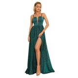 Sexy Printed Strap Backless Slit Chic Formal Party Evening Gown