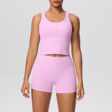 Solid Color Tank and Shorts Yoga Set