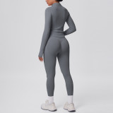 Seamless Solid Color Tight-Fitting High-Stretch Zip-Front Jogger Leggings Set