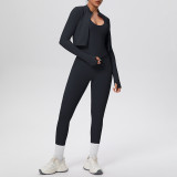Tight-Fitting Drawstring Halter Neck Tank and Jogger Three-Piece Set