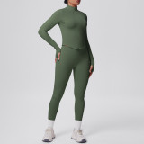 Seamless Solid Color Tight-Fitting High-Stretch Zip-Front Jogger Leggings Set