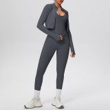 Tight-Fitting Drawstring Halter Neck Tank and Jogger Three-Piece Set