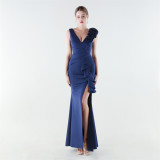 Plus Size Women Floral One-Shoulder Ruffled Mermaid Evening Dress