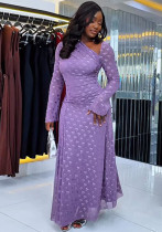 Women Autumn Slash Shoulder Long-Sleeve Printed Dress