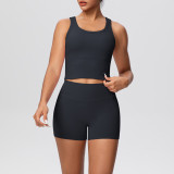 Solid Color Tank and Shorts Yoga Set