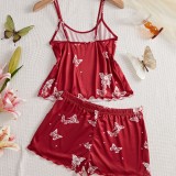 Butterfly Print Cute V-Neck Camisole and Shorts Pajama Set