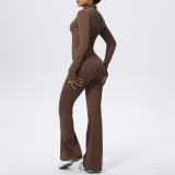 Zip-Front Tight-Fitting Long Sleeve Yoga Jumpsuit