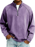 Men's Retro Zip-Front Stand Collar Long Sleeve T-Shirt