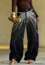 Women Washed Starry Sky Beaded Denim Pants