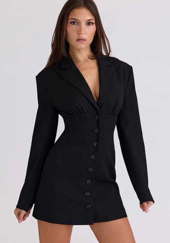 V-Neck Slim Waist Chic Single-Breasted Long Sleeve Blazer