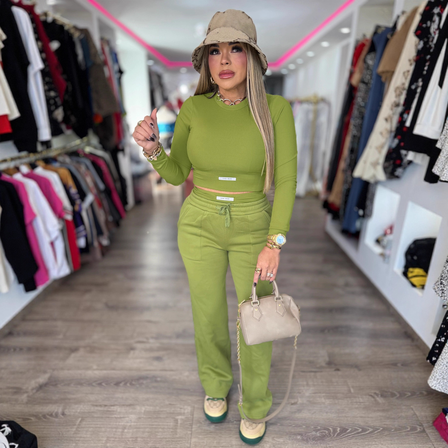 Women Autumn/Winter Casual Solid Top and Pant Two-Piece Set