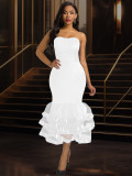 Women Sexy Strapless Irregular Mermaid Evening Dress