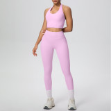 Solid Color Halter Neck Cropped Tank Pants Yoga Set