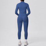 Seamless Solid Color Tight-Fitting High-Stretch Zip-Front Jogger Leggings Set