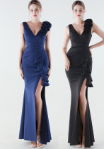 Plus Size Women Floral One-Shoulder Ruffled Mermaid Evening Dress