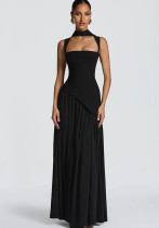 Sexy Lace-Up High-Slit Low Back Tie-Front Slit Long Dress