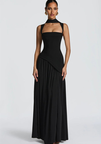 Sexy Lace-Up High-Slit Low Back Tie-Front Slit Long Dress